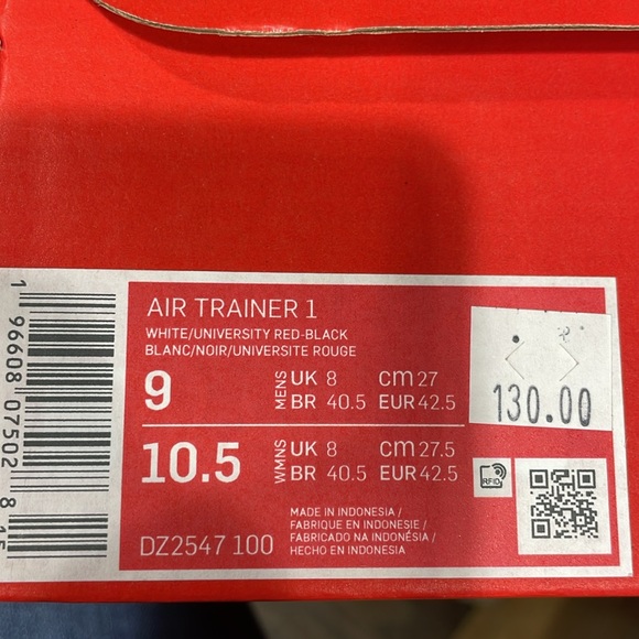 Brand new in box Nike Air Trainer 1 DZ2547-100. Color white/univ red-black - Picture 5 of 5